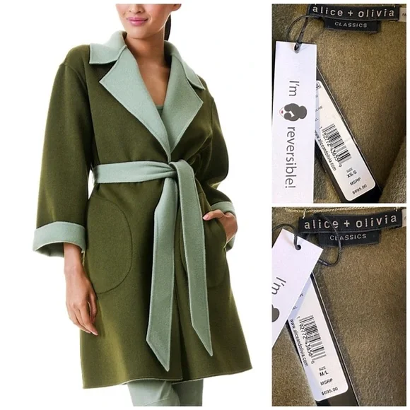 Alice + Olivia Tomiko Gorgeous Reversible Cashmere & Wool Blend Long Coat - Picture 15 of 16